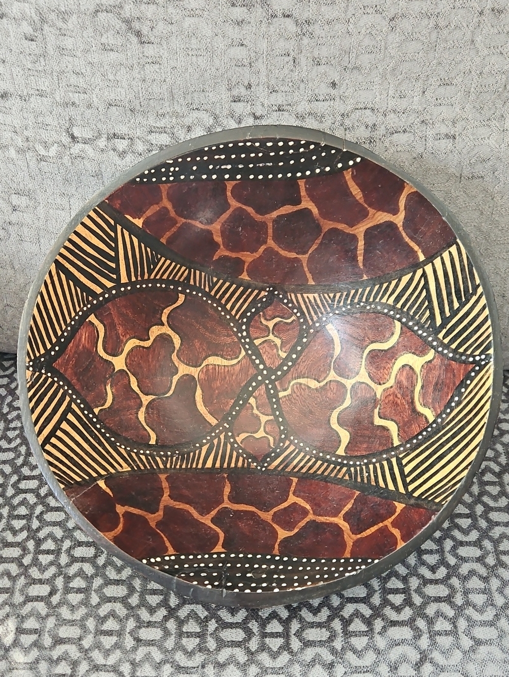 Wood Decorative Bowl Handcrafted - Brown & Tan, Lightweight, EC